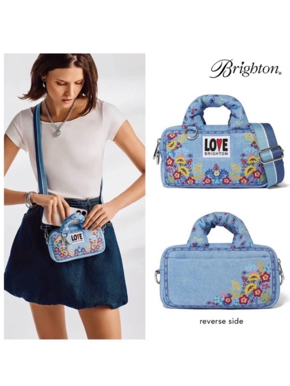 Brighton Light Blue Floral 'LOVE' Crossbody Bag